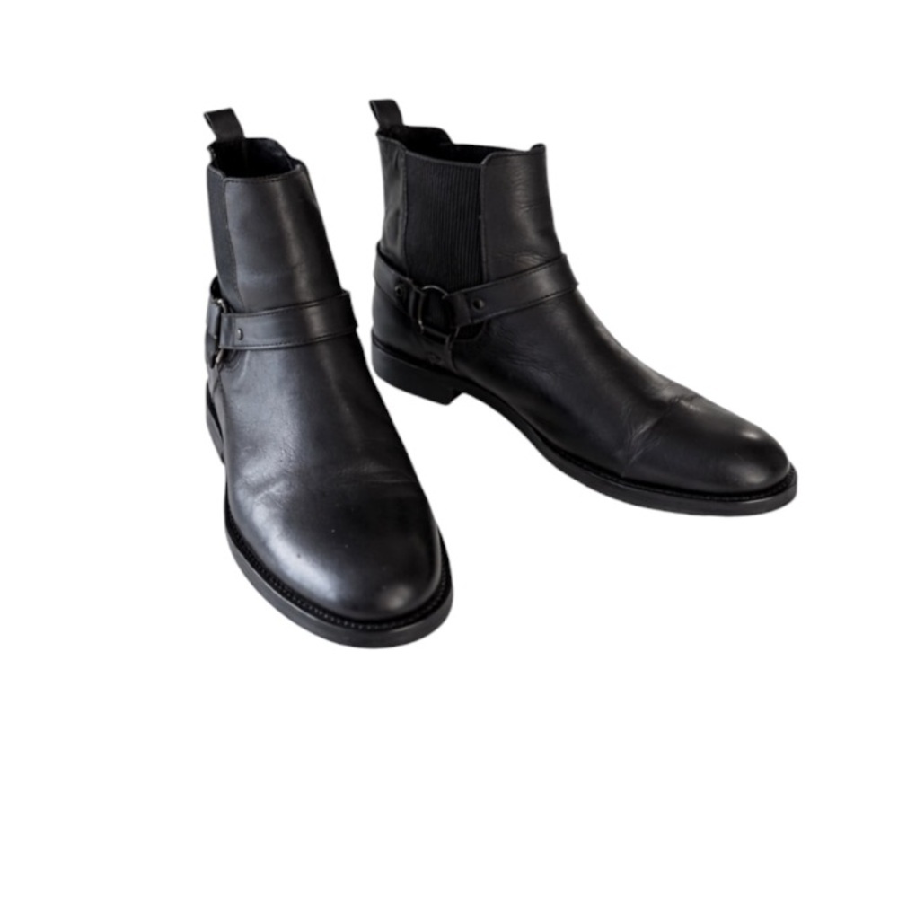 Paruno Black Leather Harness Chelsea Ankle Boots Size 10